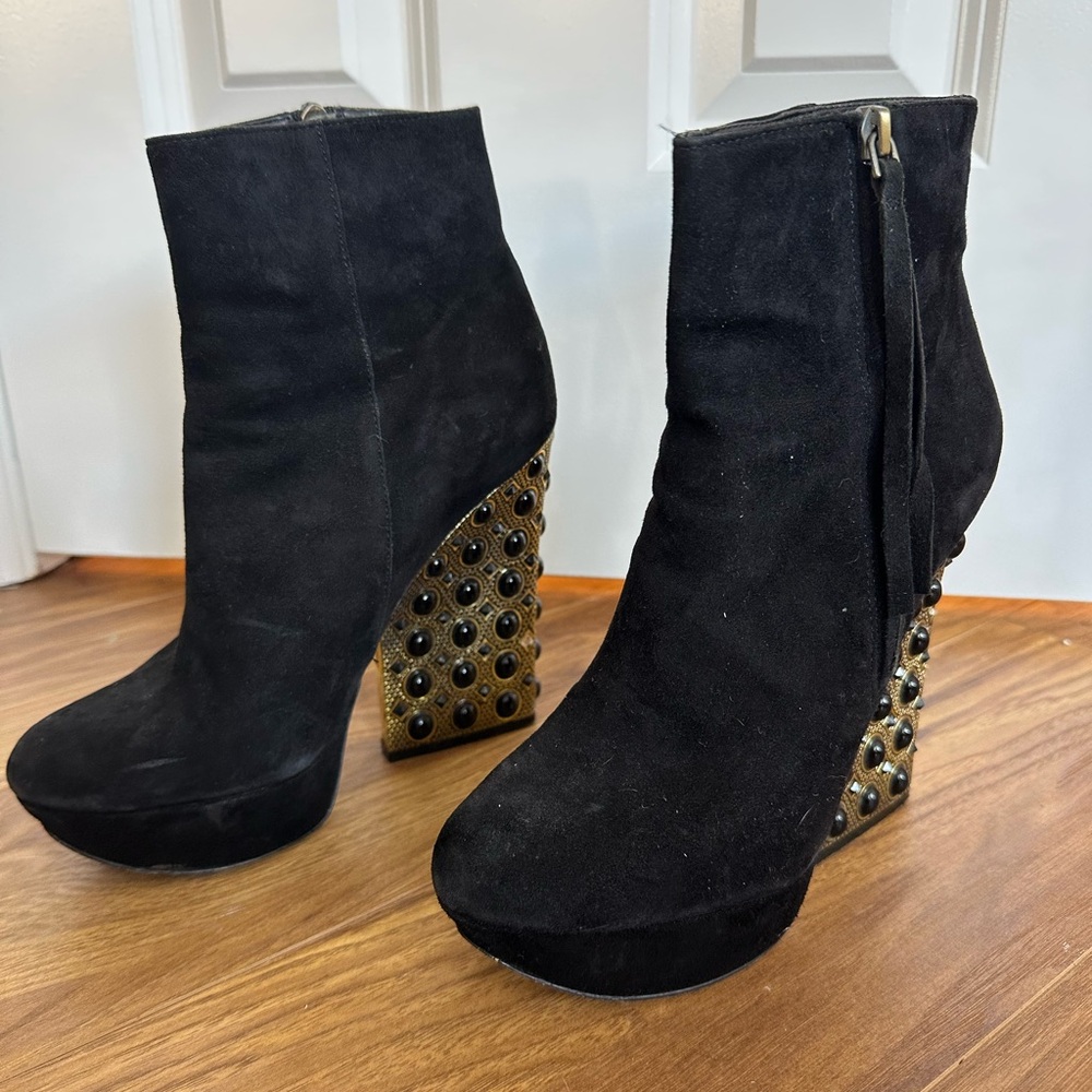 Black Suede Studded Platform Ankle Boots
